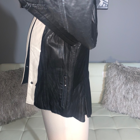 Soft Leather Black and Cream Open Front Jacket - Picture 3 of 11